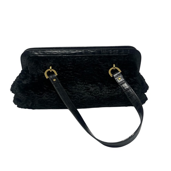 Kate Spade Vintage Lamb's Wool Black Bag With Leather Handles - Picture 3 of 16